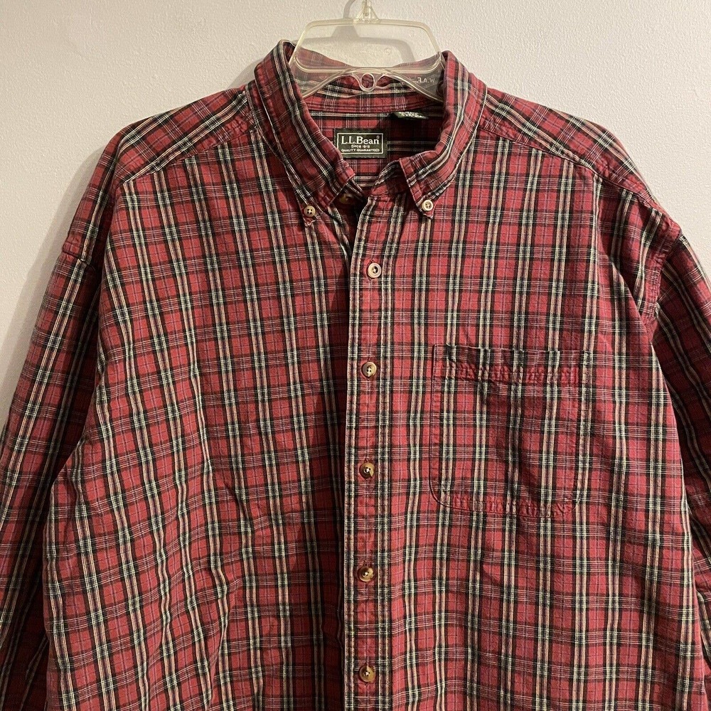 SOLD Vintage LL Bean XL Tall Kennebunk Sport Shirt Red Plaid O KR03 Cotton L/S - Picture 2 of 5